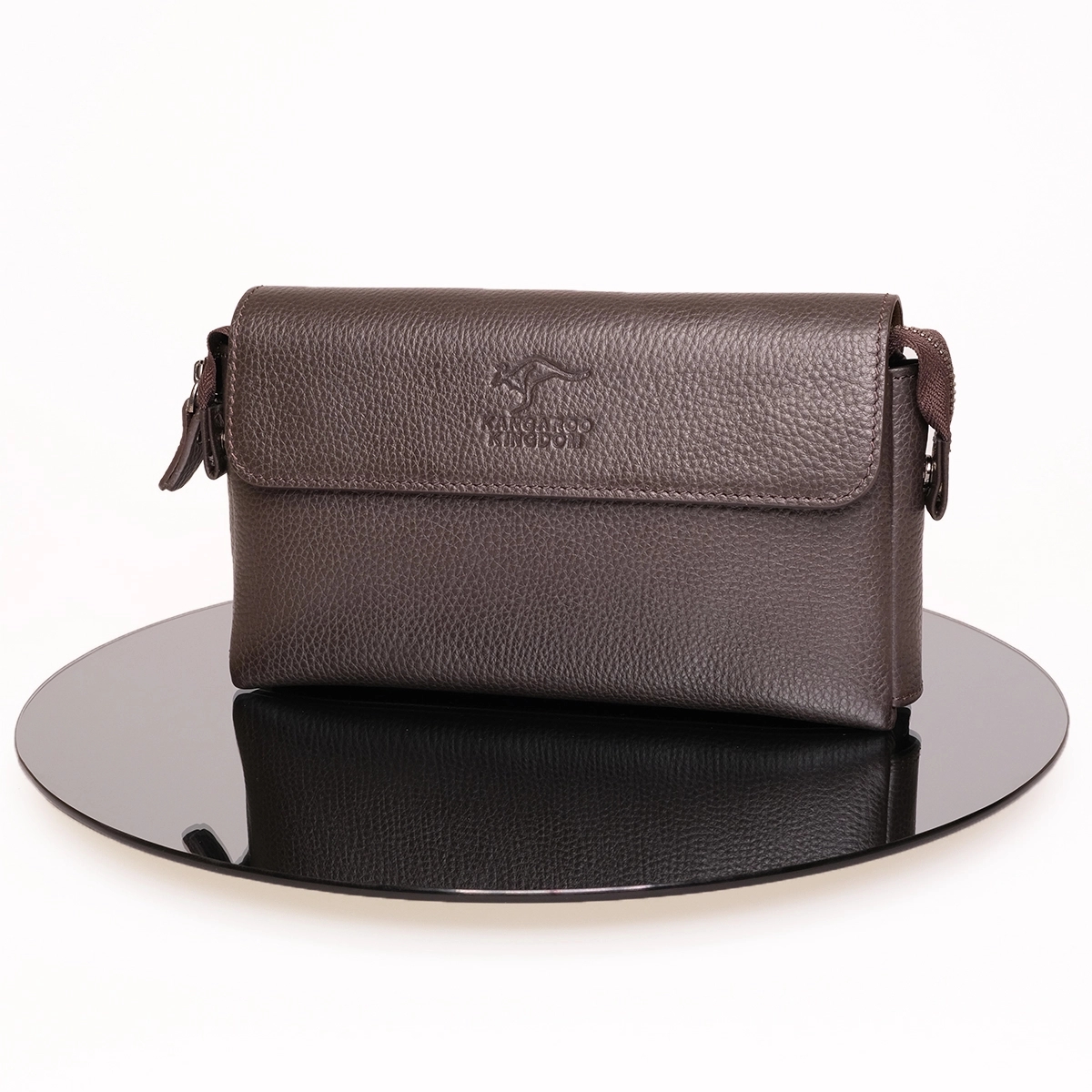KANGAROO KINGDOM Hakiki Dana Deri Koyu Kahverengi Erkek Portföy & Clutch El Çantası 9985-K
