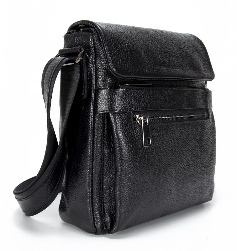 KANGAROO KINGDOM Hakiki Dana Deri Siyah Erkek Postacı Çantası 1368-S