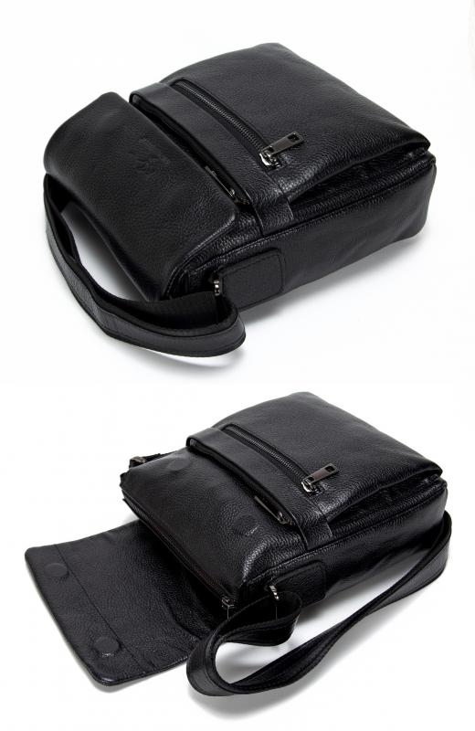 KANGAROO KINGDOM Hakiki Dana Deri Siyah Erkek Postacı Çantası 1368-S