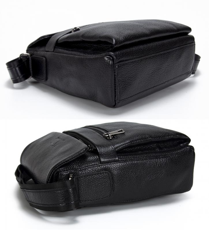 KANGAROO KINGDOM Hakiki Dana Deri Siyah Erkek Postacı Çantası 1368-S