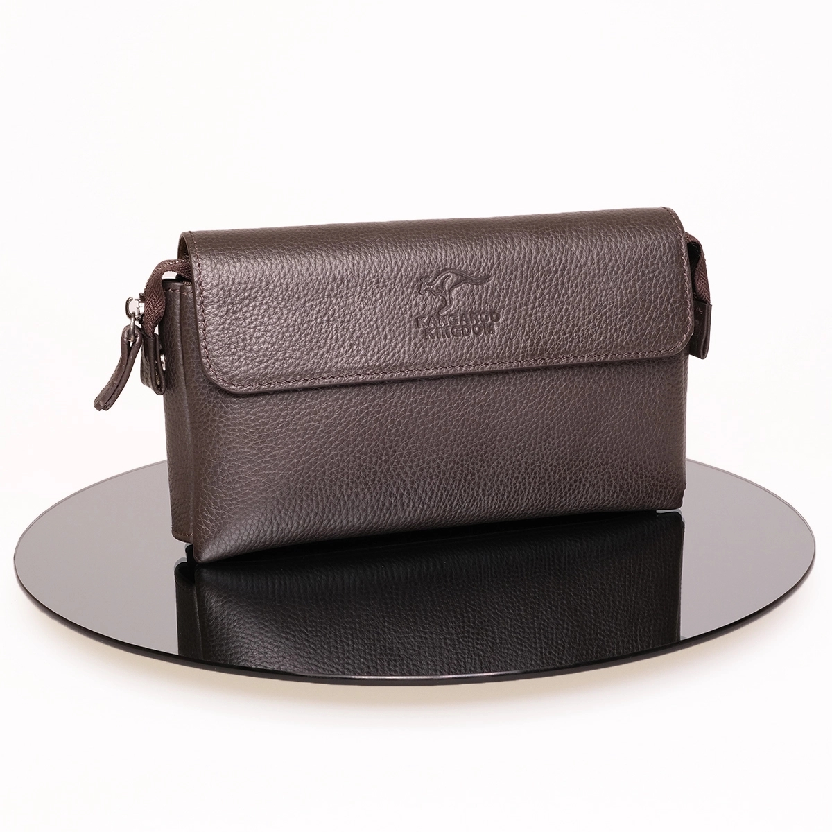 KANGAROO KINGDOM Hakiki Dana Deri Koyu Kahverengi Erkek Portföy & Clutch El Çantası 9985-K
