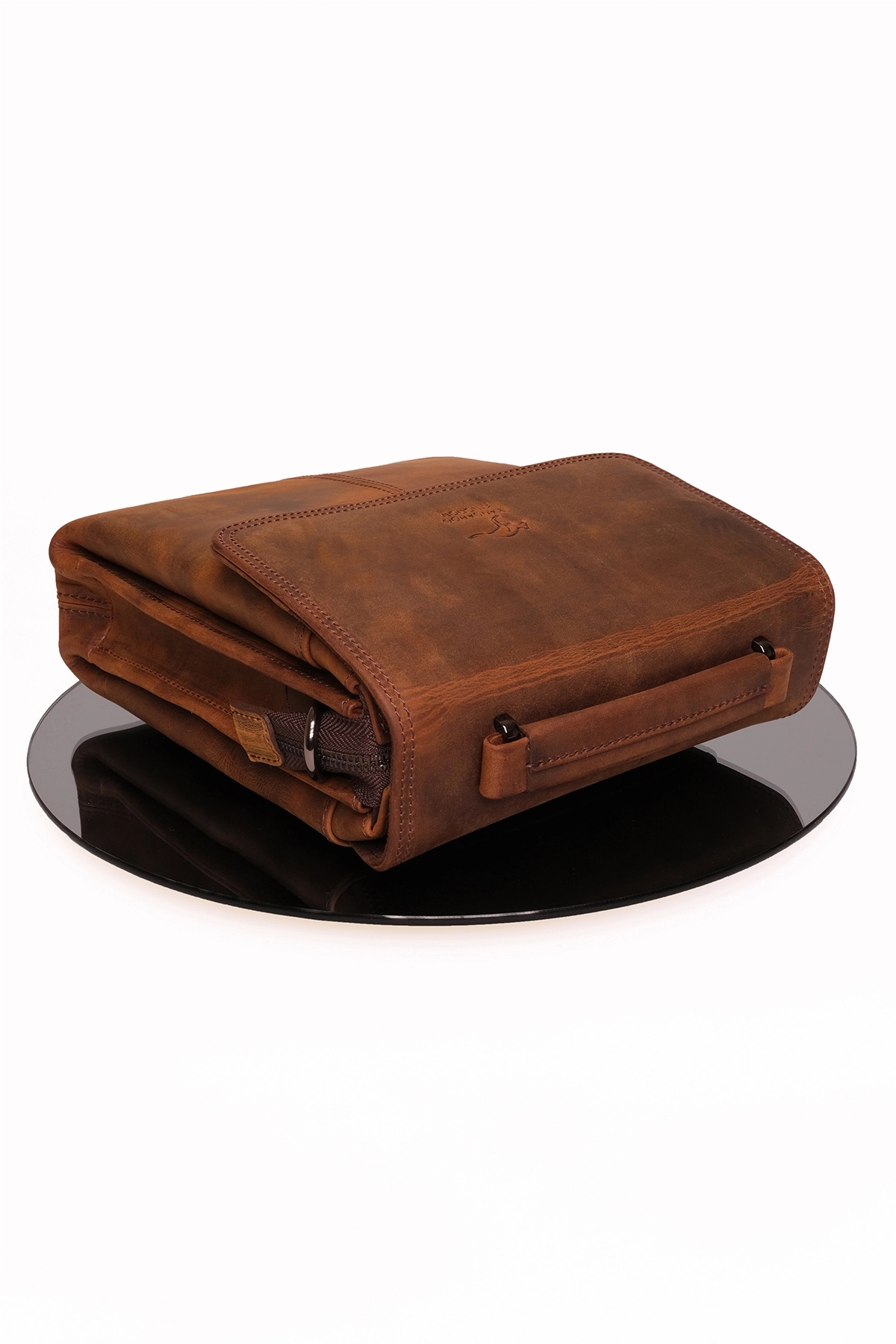 KANGAROO KINGDOM Erkek Postacı Çantası Hakiki Dana Deri Crazy Horse Koyu Taba 2344-ZKT