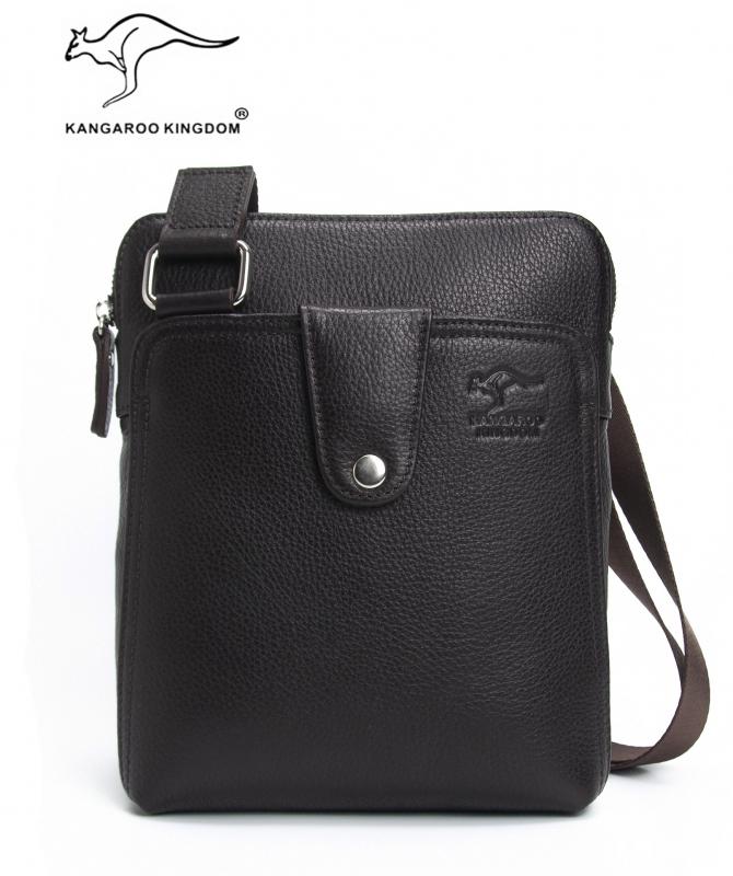 KANGAROO KINGDOM Hakiki Dana Deri Siyah Erkek Postacı Çantası 4544-S