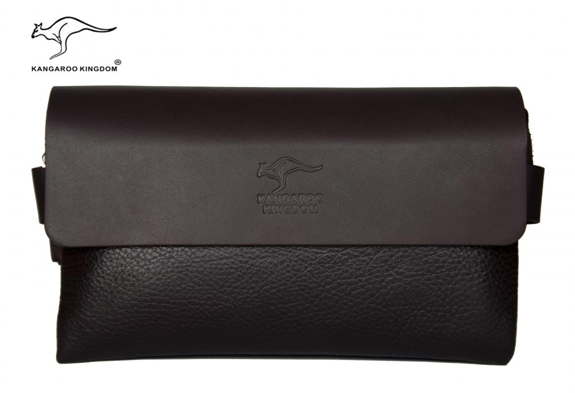 KANGAROO KINGDOM  Hakiki Deri Siyah Erkek Portföy & Clutch El Çantası 9288-S