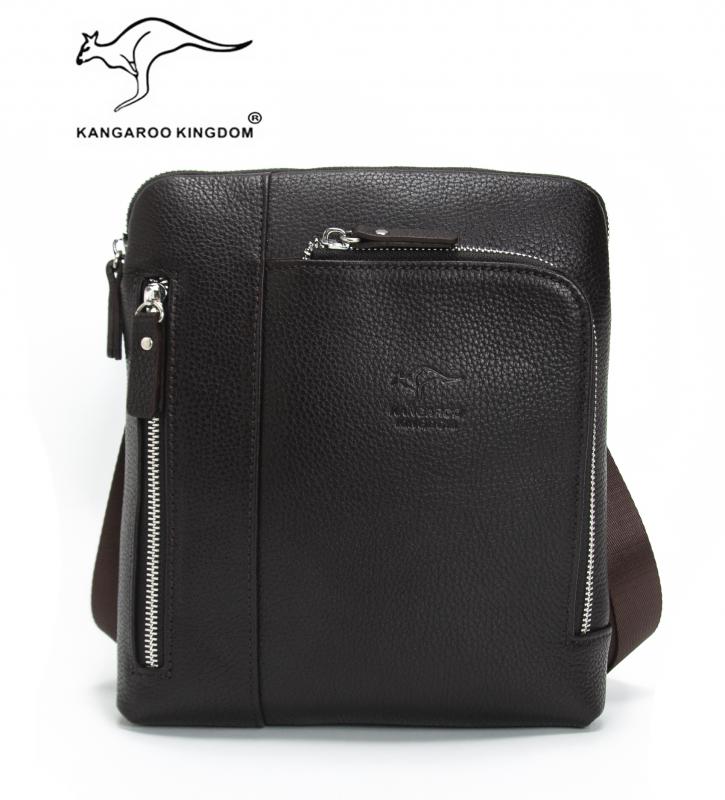 KANGAROO KINGDOM Hakiki Dana Deri Siyah Erkek Postacı Çantası 5969-S