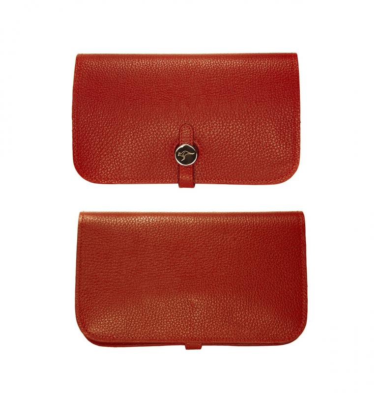 KANGAROO KINGDOM Hakiki Dana Deri Bordo Kadın Portföy & Clutch El Çanta 8744-B