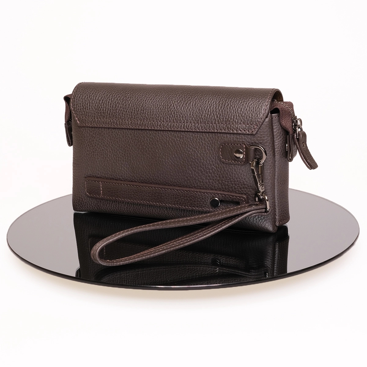 KANGAROO KINGDOM Hakiki Dana Deri Koyu Kahverengi Erkek Portföy & Clutch El Çantası 9985-K