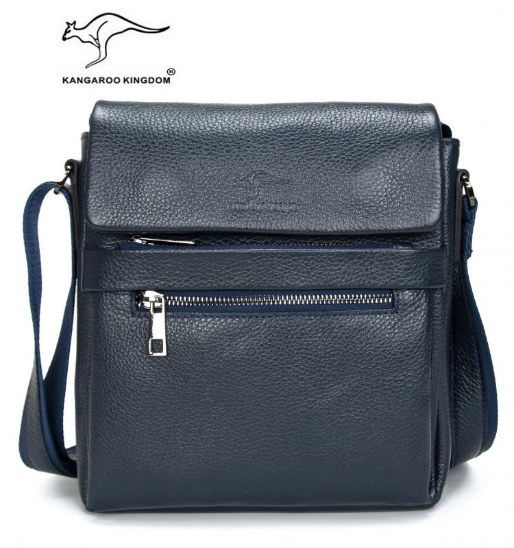 KANGAROO KINGDOM Hakiki Dana Deri Siyah Erkek Postacı Çantası 1368-S