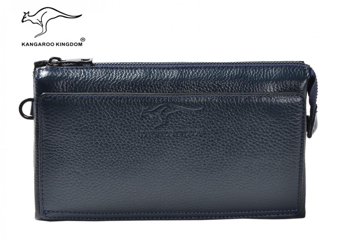 KANGAROO KINGDOM  Hakiki Deri Lacivert Erkek Portföy & Clutch El Çantası 8822-L