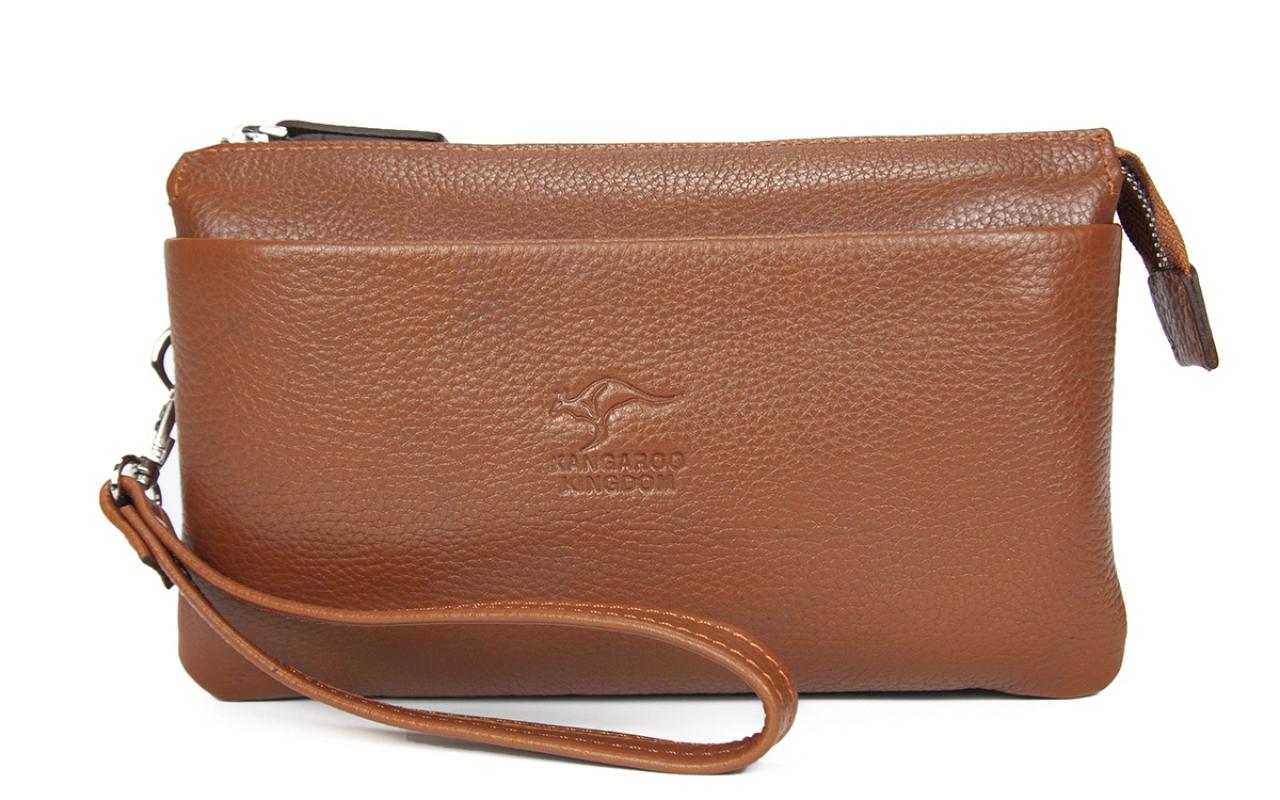 KANGAROO KINGDOM Hakiki Dana Deri Kroko Koyu Kahverengi Erkek El Portföy Clutch Çantası 5488-CK