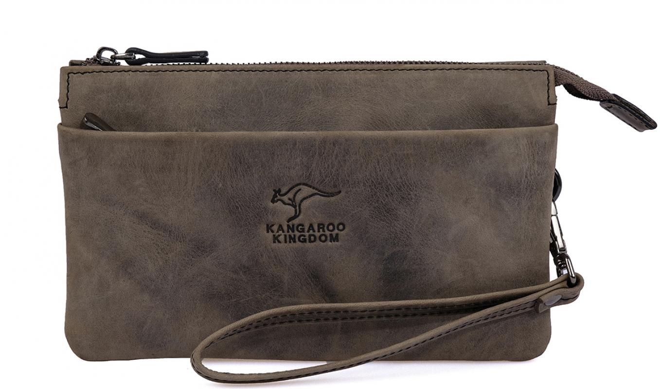 KANGAROO KINGDOM Hakiki Dana Deri Crazy Horse Açık Taba Erkek El Portföy Clutch Çantası 5488-ZAT