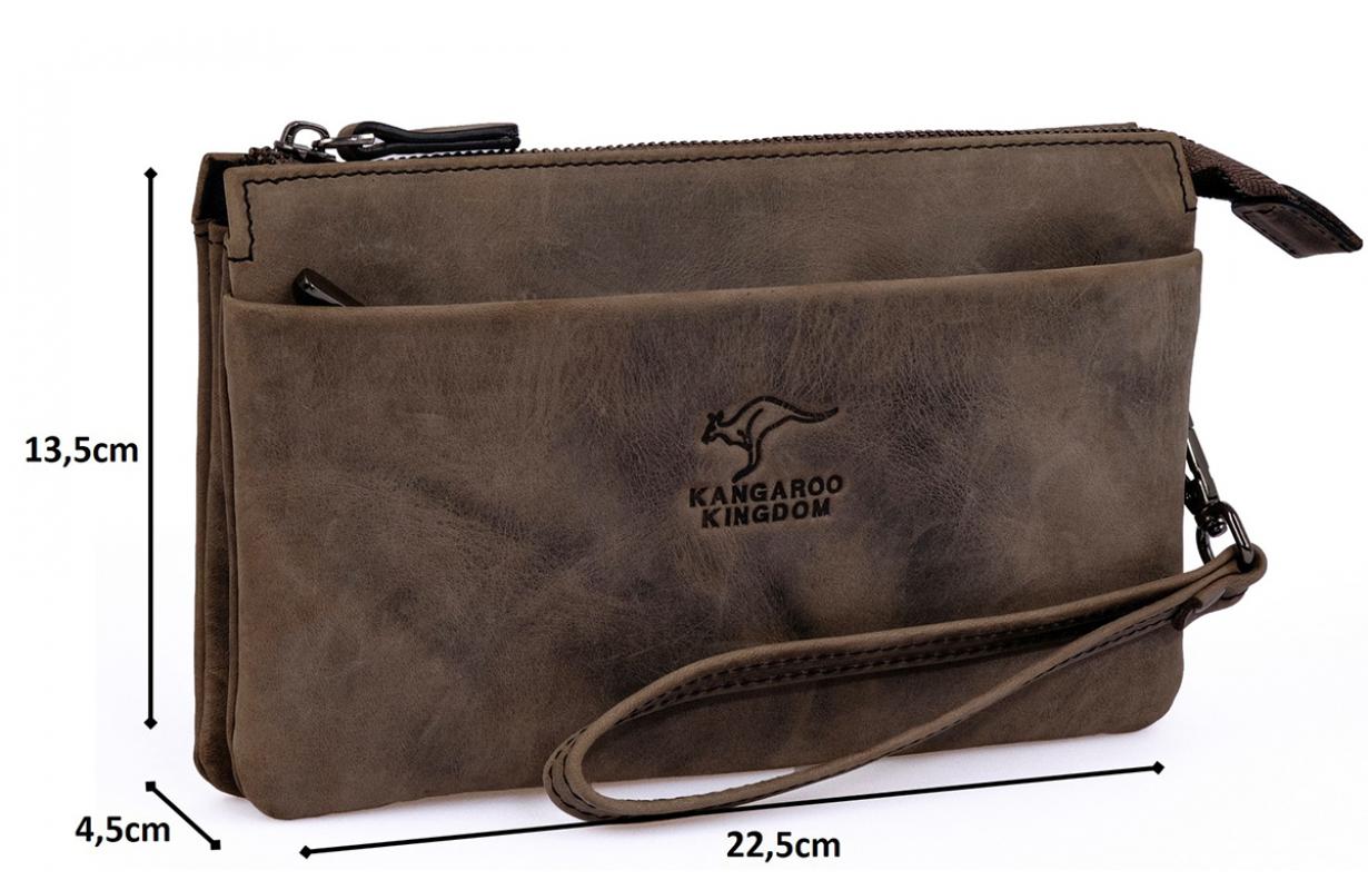 KANGAROO KINGDOM Hakiki Dana Deri Crazy Horse Gri Erkek El Portföy Clutch Çantası 5488-ZG