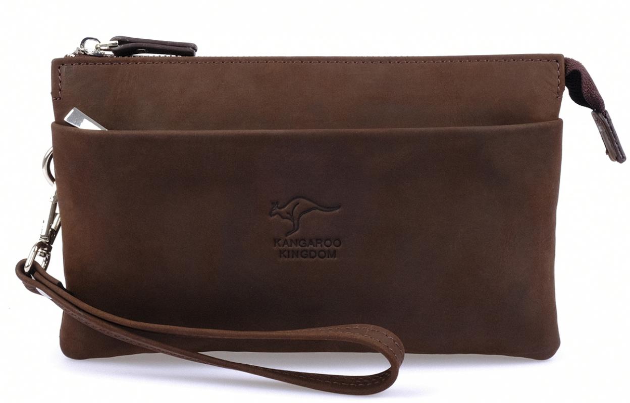 KANGAROO KINGDOM Hakiki Dana Deri Crazy Horse Açık Taba Erkek El Portföy Clutch Çantası 5488-ZAT