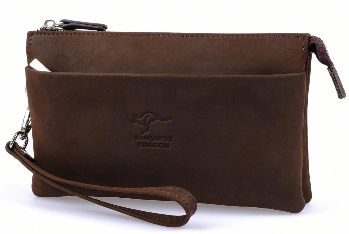 KANGAROO KINGDOM Hakiki Dana Deri Crazy Horse Koyu Kahverengi Erkek El Portföy Clutch Çantası 5488-ZK