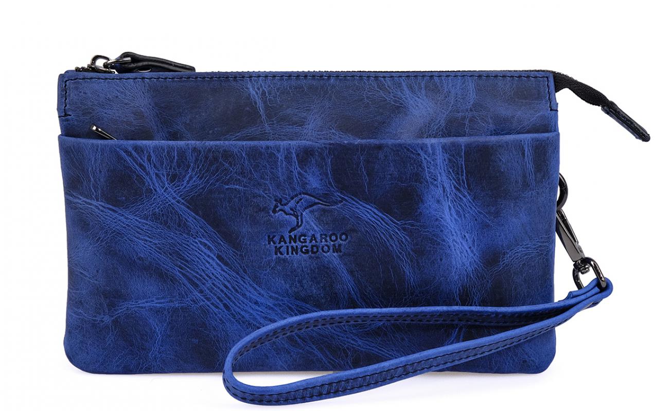 KANGAROO KINGDOM Hakiki Dana Deri Crazy Horse Gri Erkek El Portföy Clutch Çantası 5488-ZG