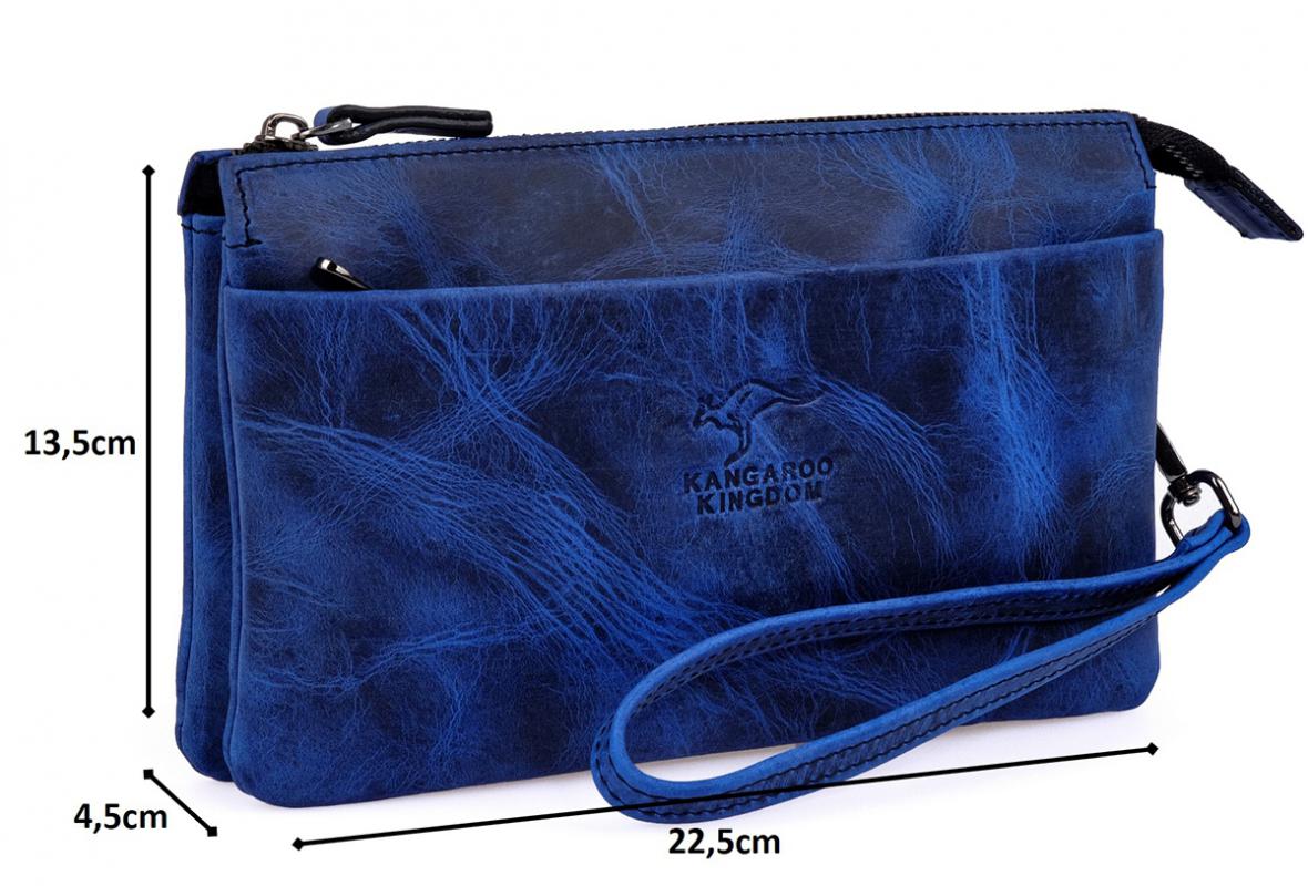 KANGAROO KINGDOM Hakiki Dana Deri Crazy Horse Mavi Unisex El Portföy Clutch Çantası 5488-ZM