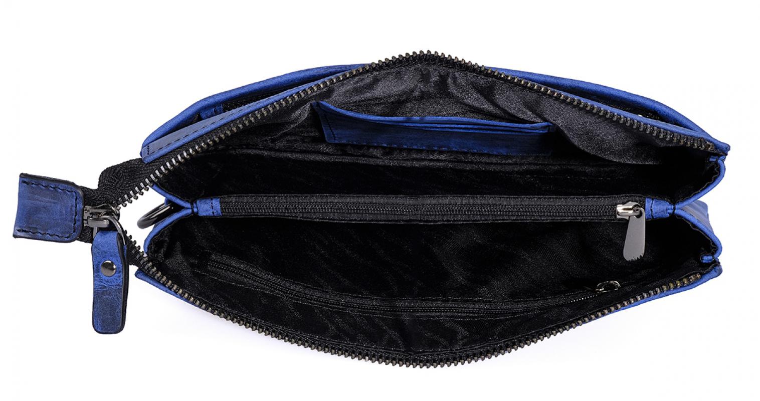 KANGAROO KINGDOM Hakiki Dana Deri Crazy Horse Mavi Unisex El Portföy Clutch Çantası 5488-ZM