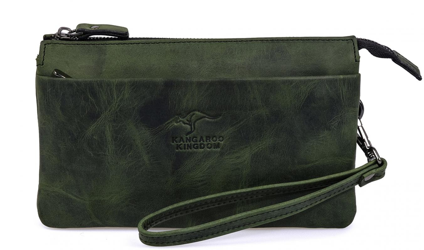 KANGAROO KINGDOM Hakiki Dana Deri Crazy Horse Yeşil Erkek El Portföy Clutch Çantası 5488-ZY