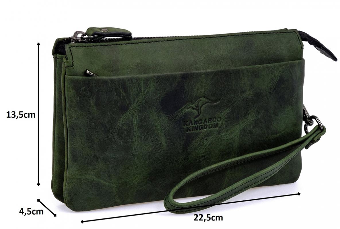 KANGAROO KINGDOM Hakiki Dana Deri Crazy Horse Yeşil Erkek El Portföy Clutch Çantası 5488-ZY