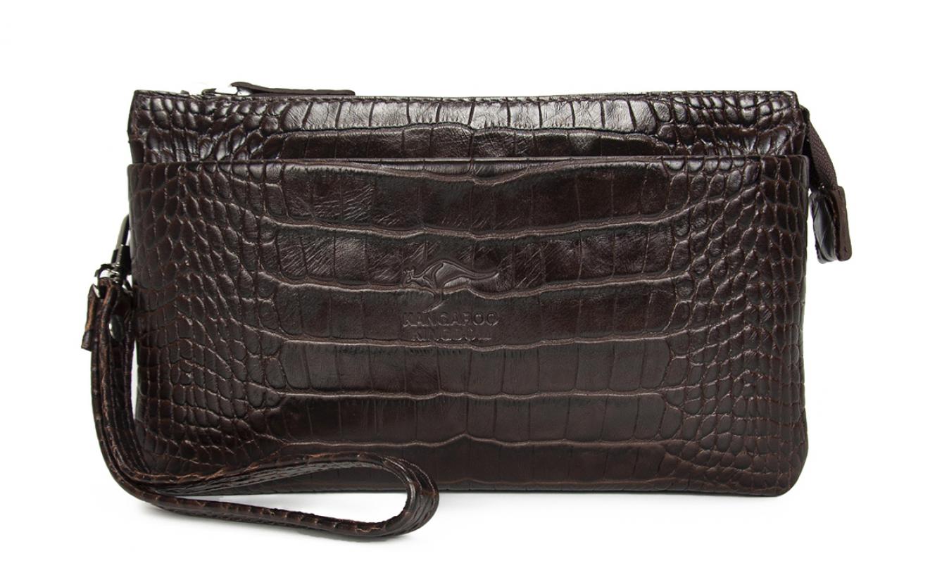 KANGAROO KINGDOM Hakiki Dana Deri Taba Erkek El Portföy Clutch Çantası 5488-T