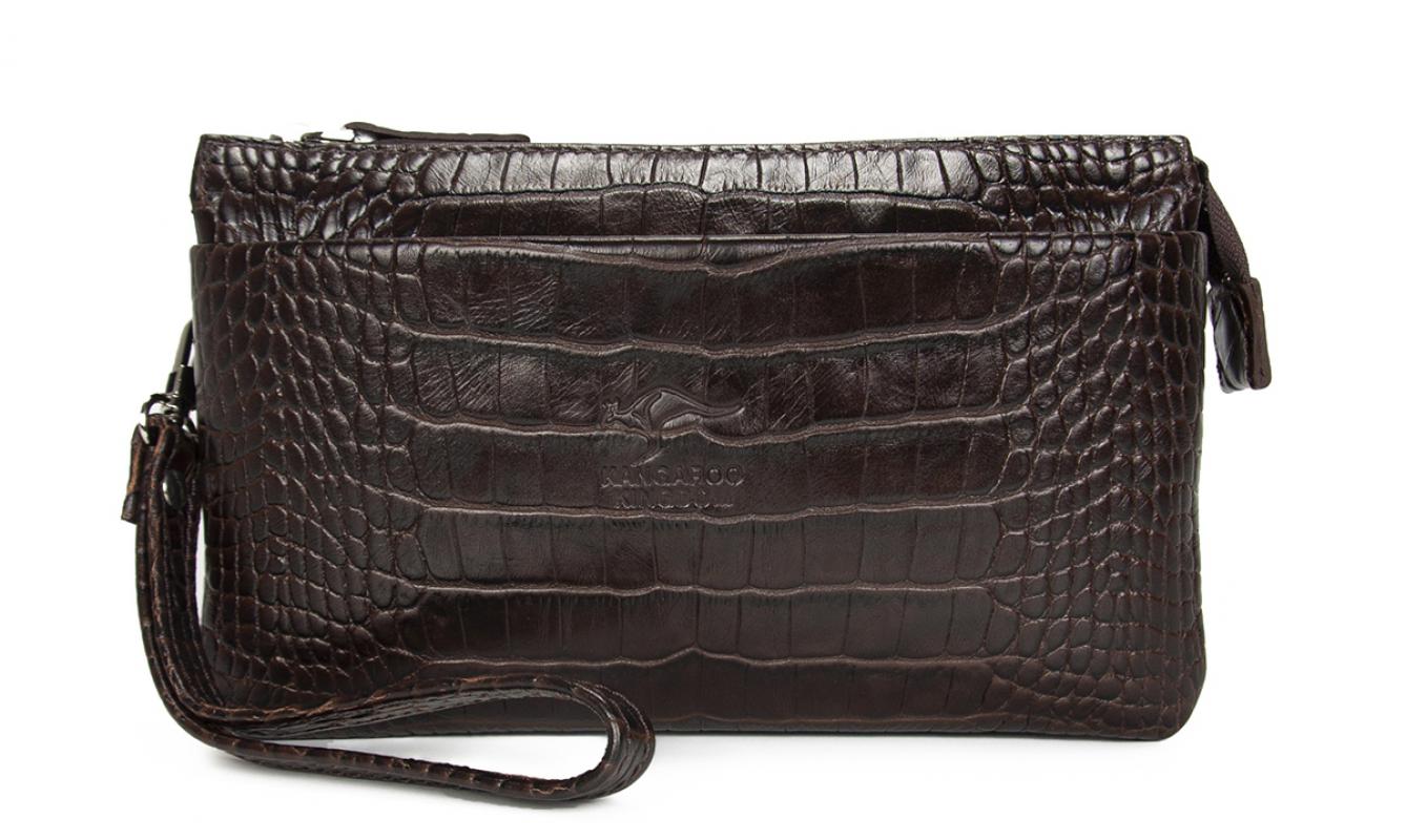 KANGAROO%20KINGDOM%20Hakiki%20Dana%20Deri%20Kroko%20Siyah%20Erkek%20El%20Portföy%20Clutch%20Çantası%205488-CS