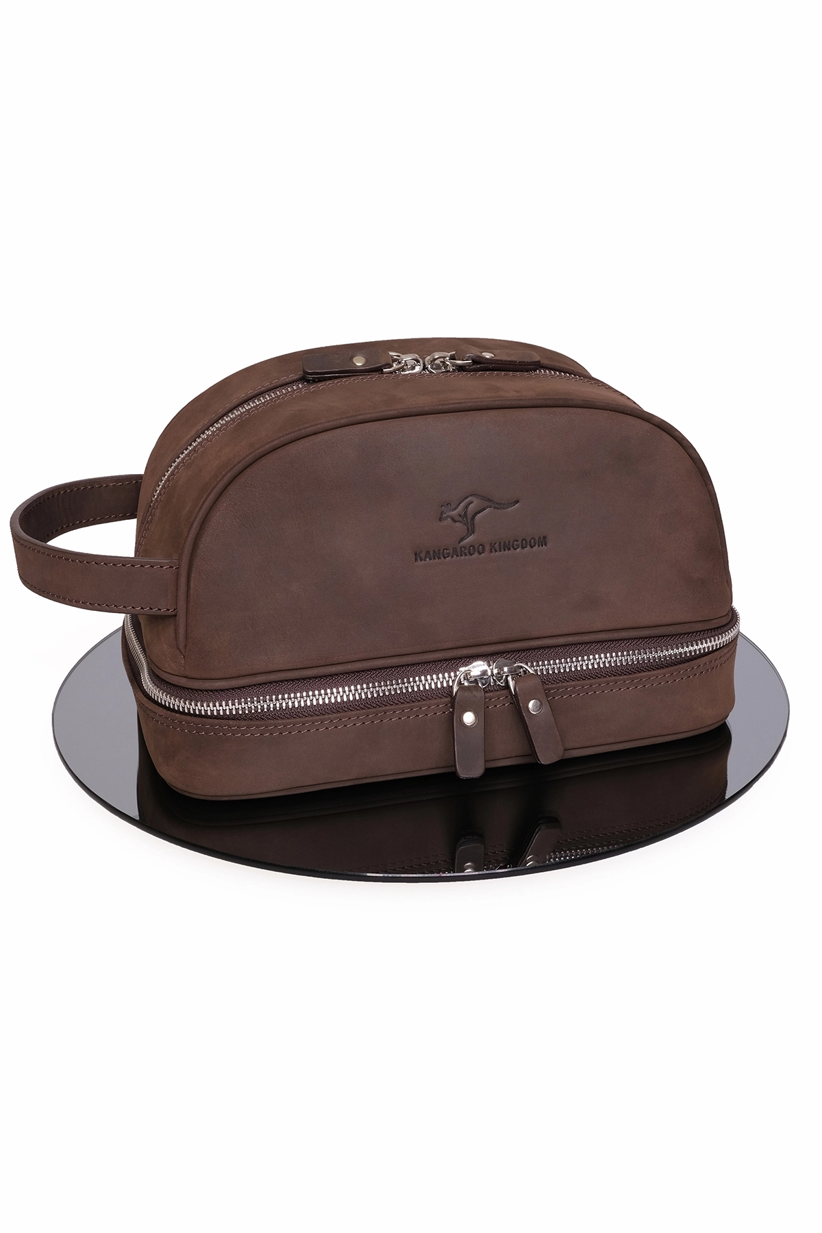 KANGAROO KINGDOM Seyahat Organizatörü Portföy El Çantası Hakiki Deri Kahverengi Crazy Horse 6577-ZK