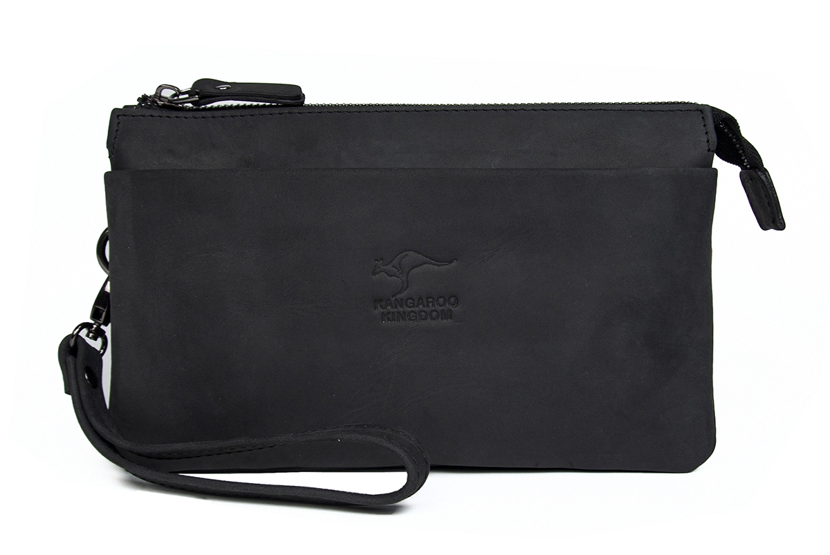 KANGAROO KINGDOM Hakiki Dana Deri Kroko Siyah Erkek El Portföy Clutch Çantası 5488-CS