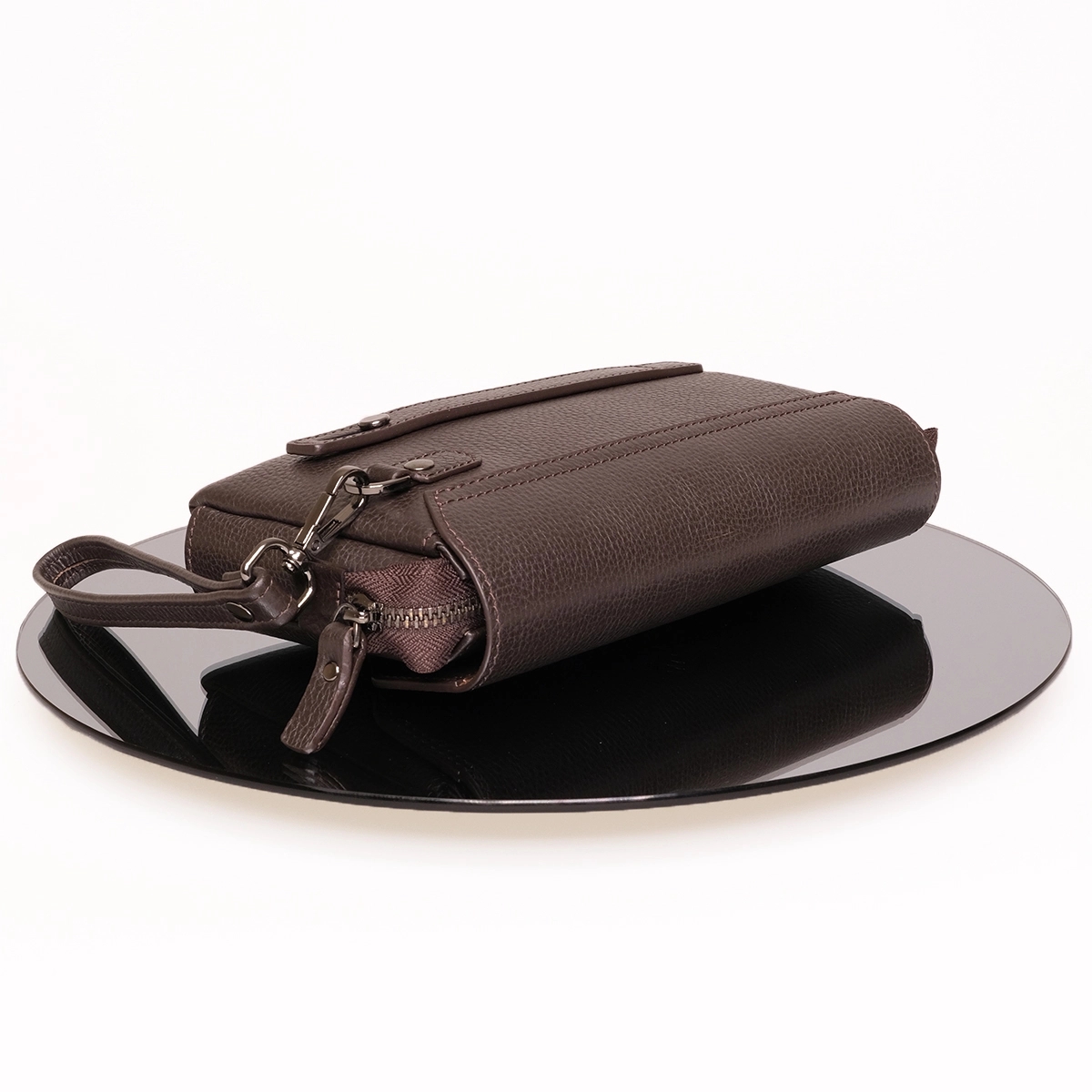 KANGAROO KINGDOM Hakiki Dana Deri Koyu Kahverengi Erkek Portföy & Clutch El Çantası 9985-K