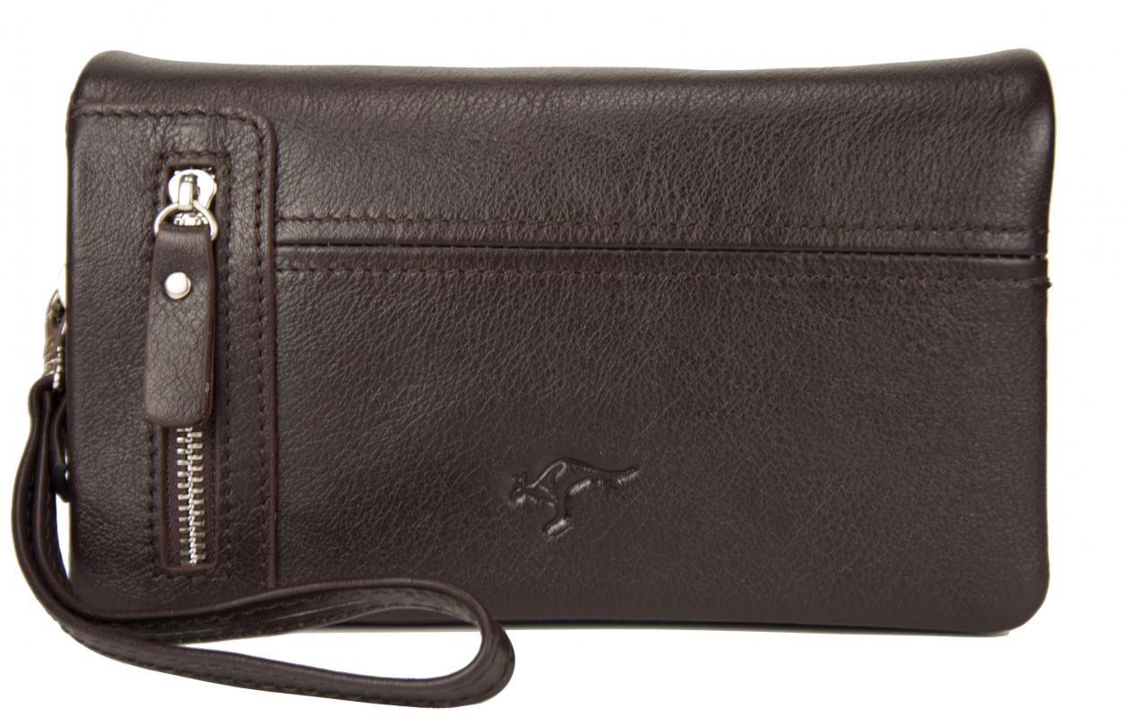 KANGAROO KINGDOM %100 Hakiki Dana Deri Koyu Kahverengi Erkek Portföy & Clutch El Çantası 7477-K