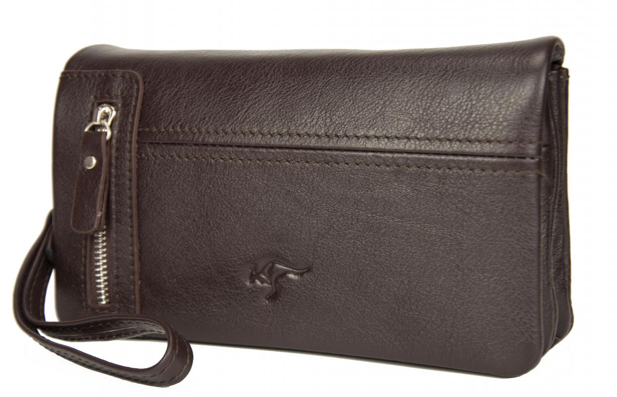 KANGAROO KINGDOM %100 Hakiki Dana Deri Koyu Kahverengi Erkek Portföy & Clutch El Çantası 7477-K