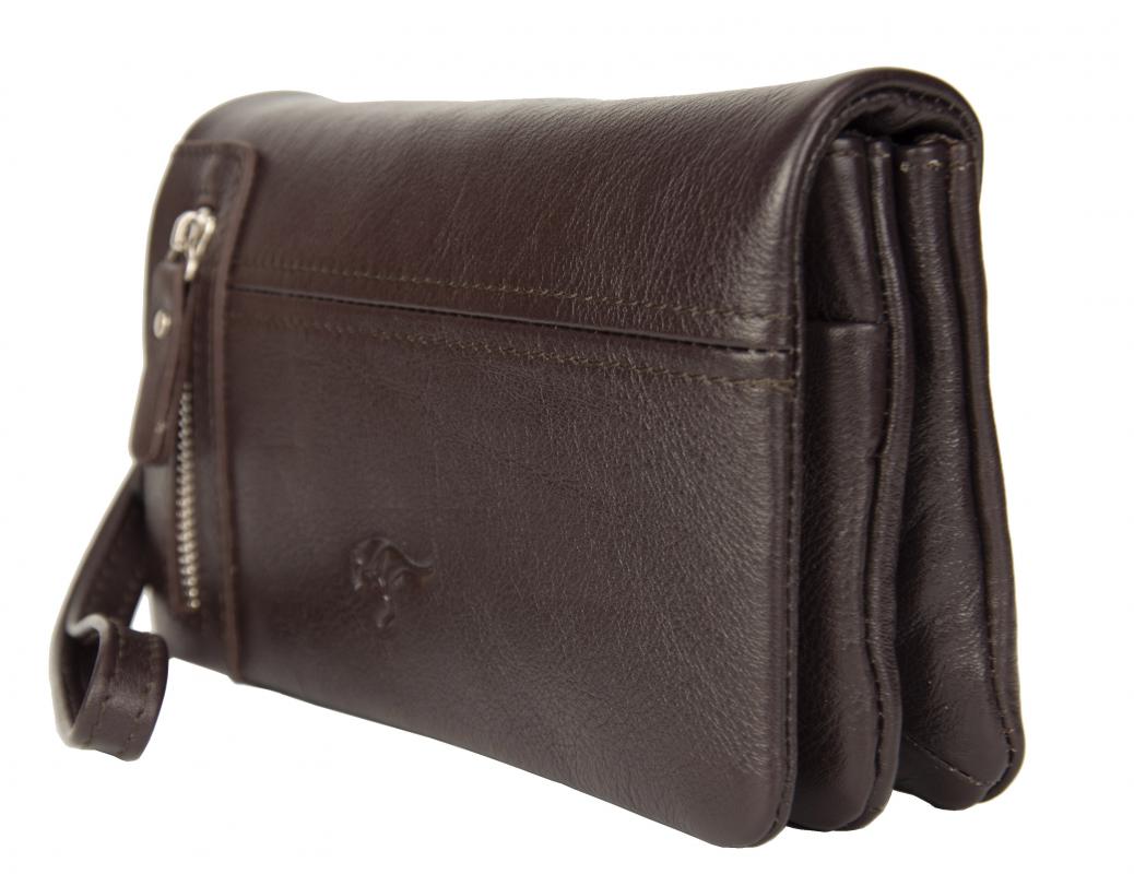 KANGAROO KINGDOM %100 Hakiki Dana Deri Koyu Kahverengi Erkek Portföy & Clutch El Çantası 7477-K