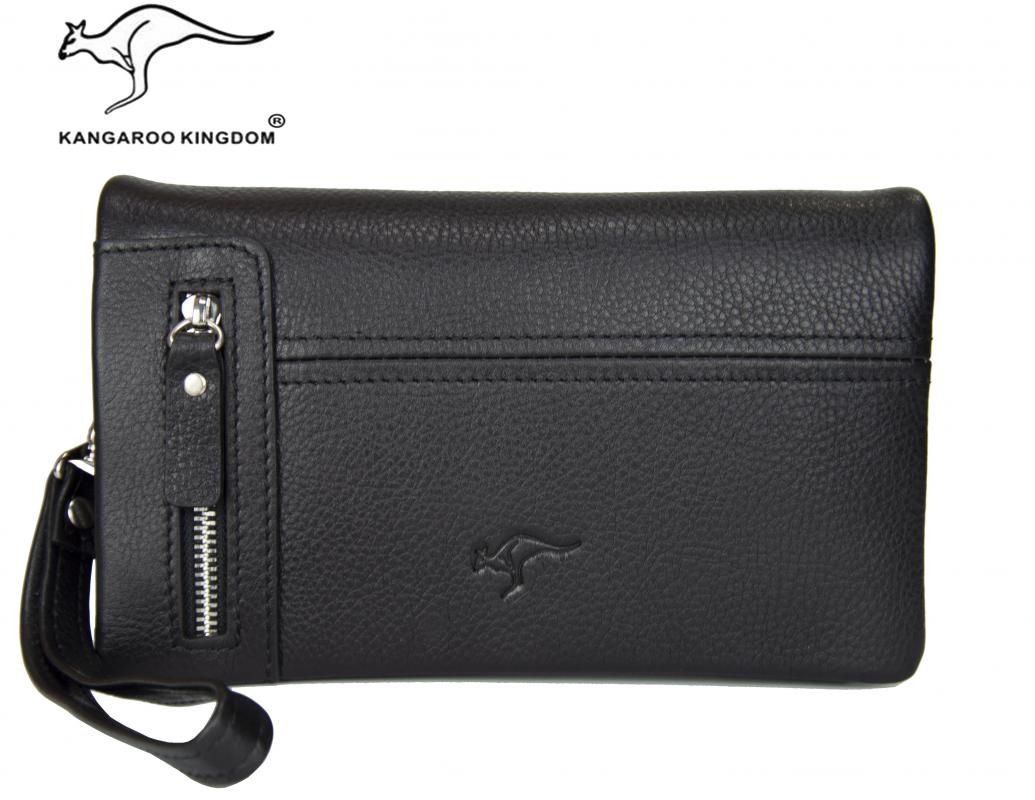KANGAROO%20KINGDOM%20%100%20Hakiki%20Dana%20Deri%20Siyah%20Erkek%20Portföy%20&%20Clutch%20El%20Çantası%207477-S