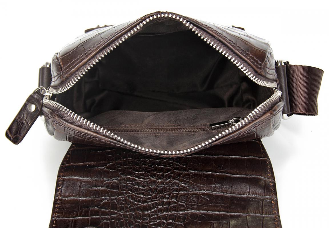 KANGAROO KINGDOM Hakiki Dana Deri Kroko Koyu Kahverengi Erkek Postacı Çantası 7655-CK