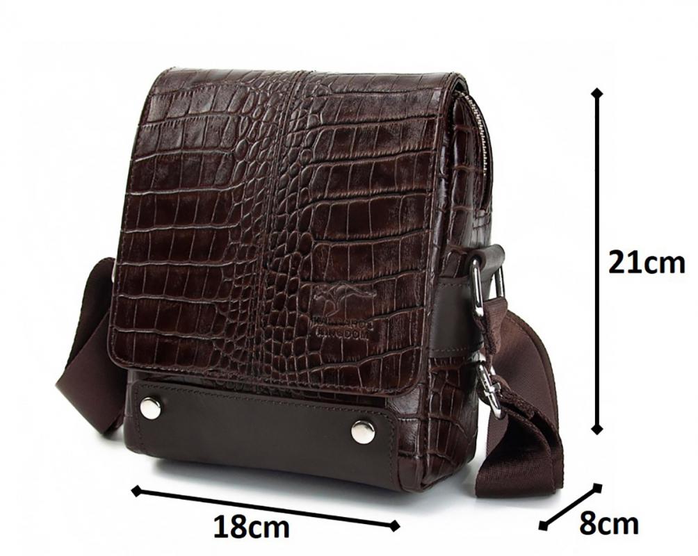KANGAROO KINGDOM Hakiki Dana Deri Kroko Koyu Kahverengi Erkek Postacı Çantası 7655-CK