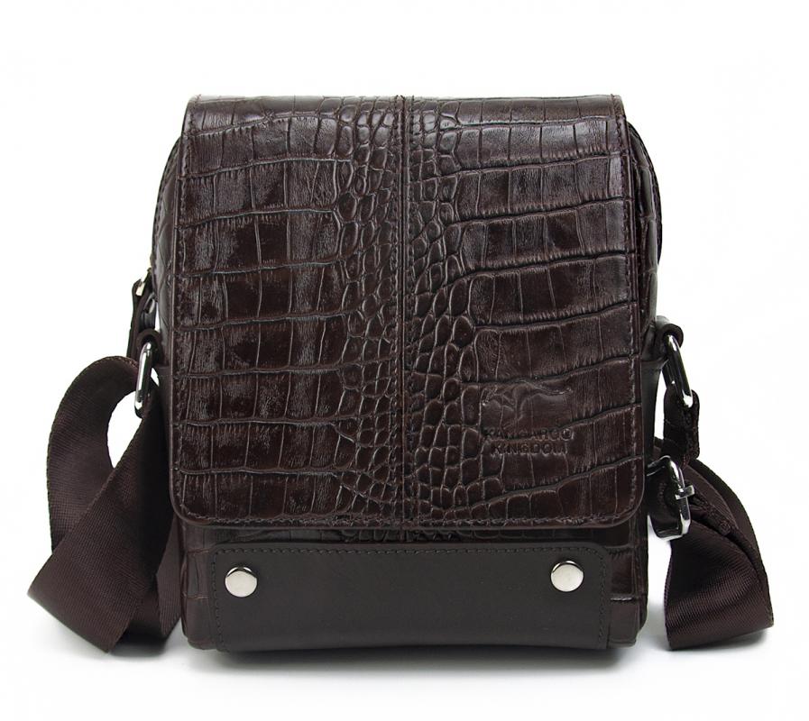 KANGAROO KINGDOM Hakiki Dana Deri Kroko Koyu Kahverengi Erkek Postacı Çantası 7655-CK