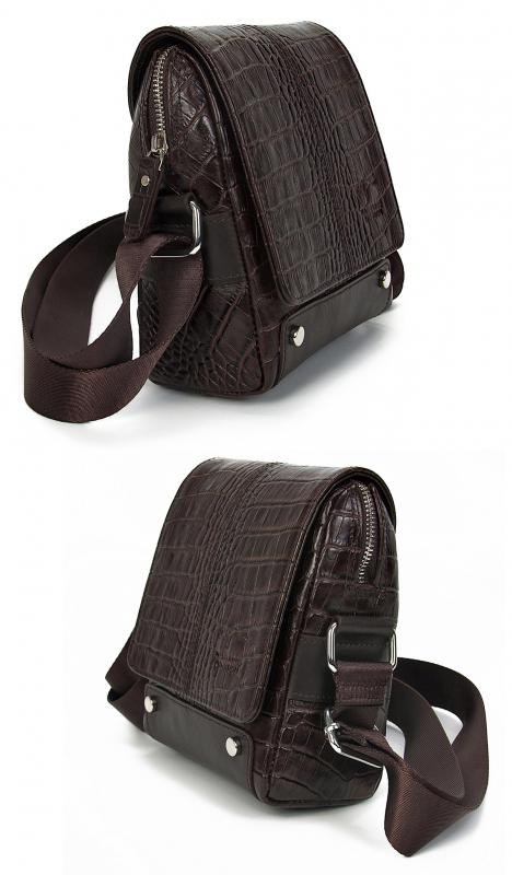 KANGAROO KINGDOM Hakiki Dana Deri Kroko Koyu Kahverengi Erkek Postacı Çantası 7655-CK