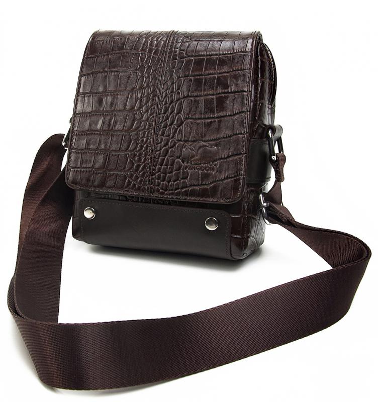 KANGAROO KINGDOM Hakiki Dana Deri Kroko Koyu Kahverengi Erkek Postacı Çantası 7655-CK