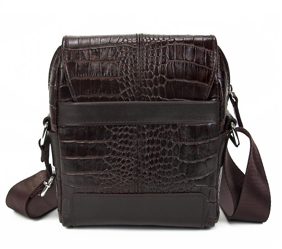 KANGAROO KINGDOM Hakiki Dana Deri Kroko Koyu Kahverengi Erkek Postacı Çantası 7655-CK