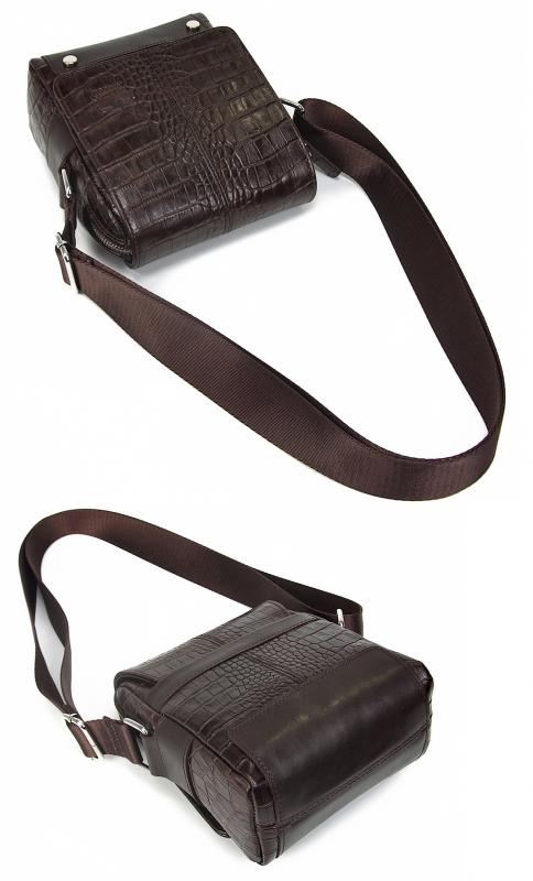 KANGAROO KINGDOM Hakiki Dana Deri Kroko Koyu Kahverengi Erkek Postacı Çantası 7655-CK