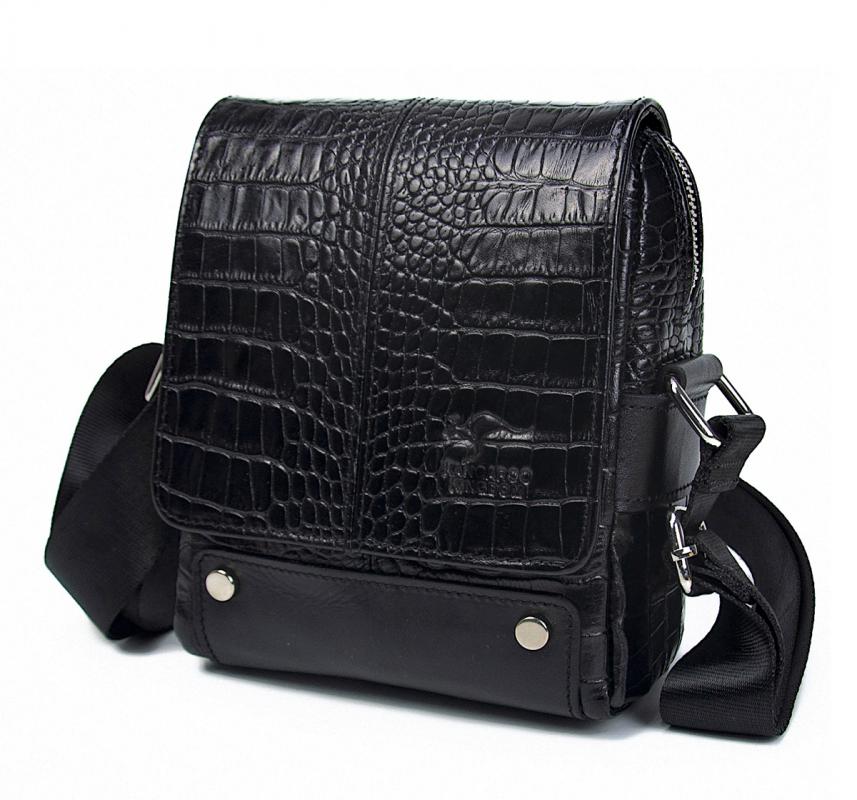 KANGAROO KINGDOM Hakiki Dana Deri Kroko Koyu Kahverengi Erkek Postacı Çantası 7655-CK