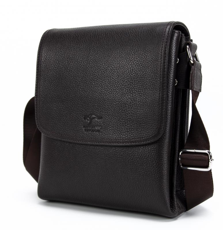 KANGAROO KINGDOM Hakiki Dana Deri Koyu Kahverengi Büyük Boy Erkek Postacı Çantası 3122-K