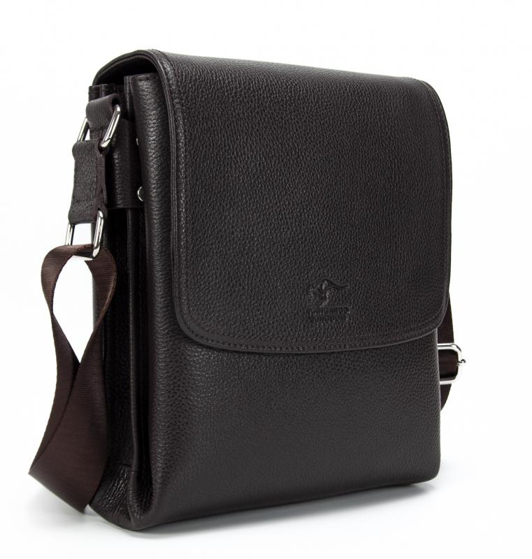 KANGAROO KINGDOM Hakiki Dana Deri Koyu Kahverengi Büyük Boy Erkek Postacı Çantası 3122-K