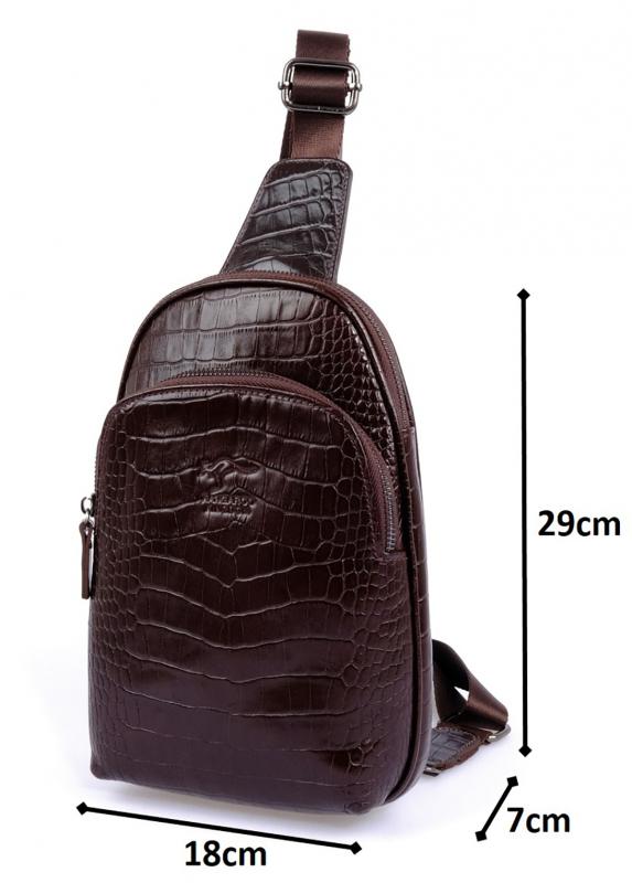 KANGAROO KINGDOM Hakiki Dana Deri Kroko Koyu Kahverengi Unisex Body Bag Sırt Çantası 8155-CK