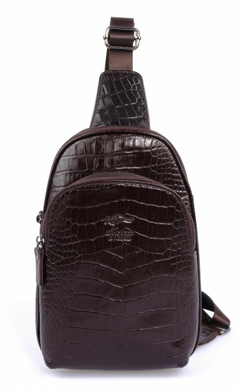 KANGAROO%20KINGDOM%20Hakiki%20Dana%20Deri%20Kroko%20Koyu%20Kahverengi%20Unisex%20Body%20Bag%20Sırt%20Çantası%208155-CK