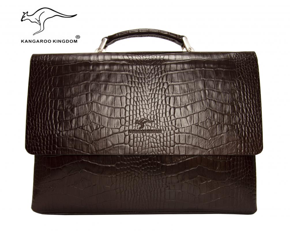 KANGAROO KINGDOM Hakiki Dana Deri Kroko Koyu Kahverengi Erkek Laptop & Evrak Çantası 8295-CC-K
