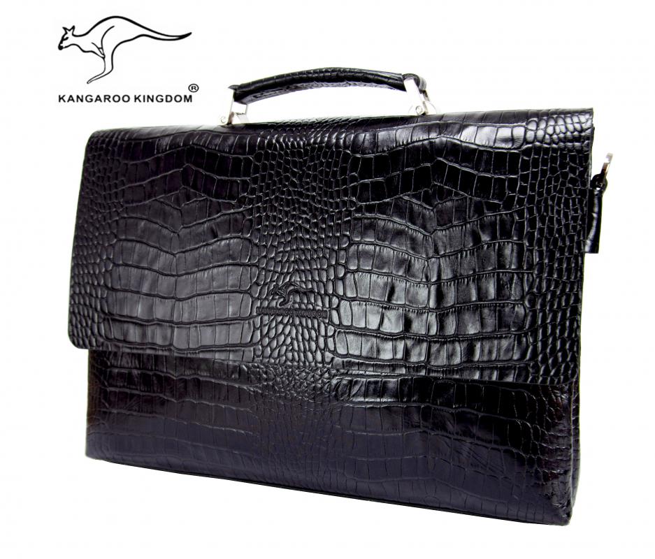 KANGAROO KINGDOM Hakiki Dana Deri Kroko Koyu Kahverengi Erkek Laptop & Evrak Çantası 8295-CC-K
