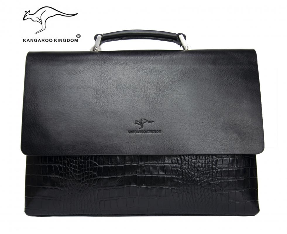 KANGAROO KINGDOM Hakiki Dana Deri Siyah Erkek Laptop & Evrak Çantası 8294-FC-S