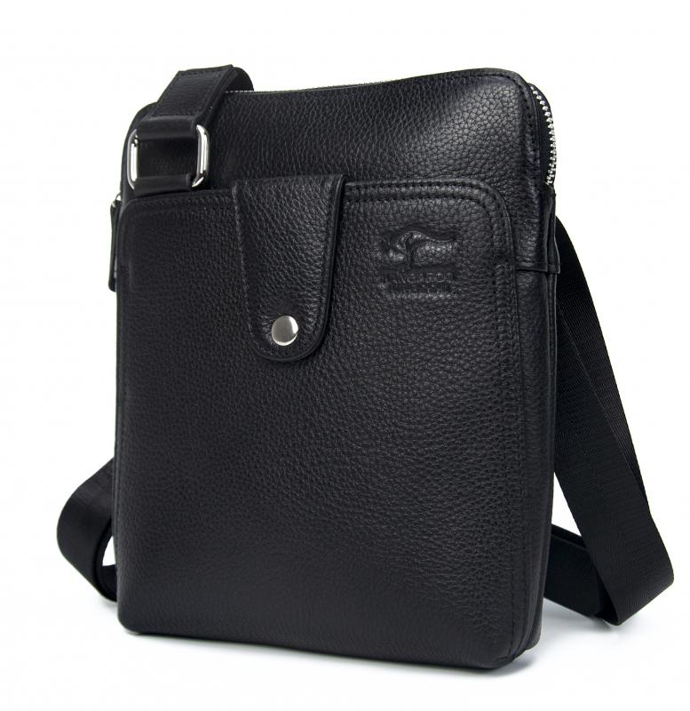 KANGAROO KINGDOM Hakiki Dana Deri Siyah Erkek Postacı Çantası 4544-S