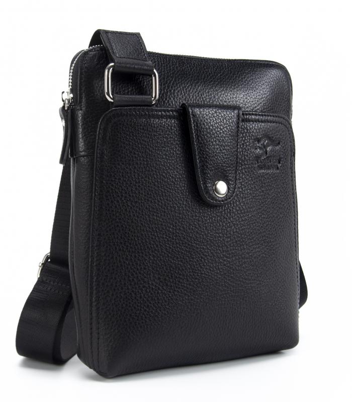 KANGAROO KINGDOM Hakiki Dana Deri Siyah Erkek Postacı Çantası 4544-S