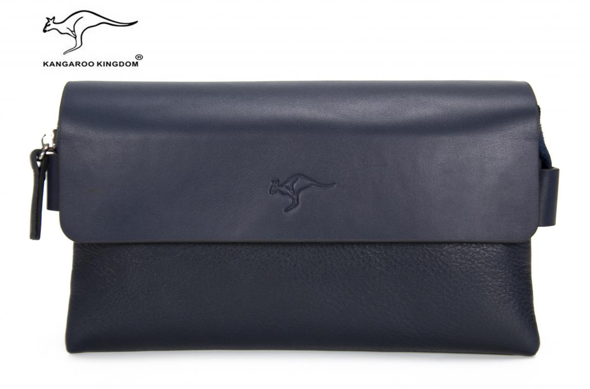 KANGAROO KINGDOM  Hakiki Dana Deri Lacivert Erkek Portföy & Clutch El Çantası 9288-L